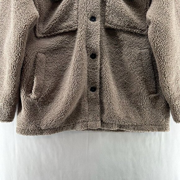 Calvin Klein Sherpa Jacket Womens Size M Deep Pile Fleece Utility Shacket Brown - Picture 4 of 12